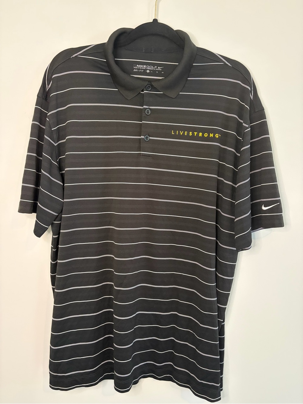 Nike Black Striped Livestrong Golf Polo with Yellow Logo